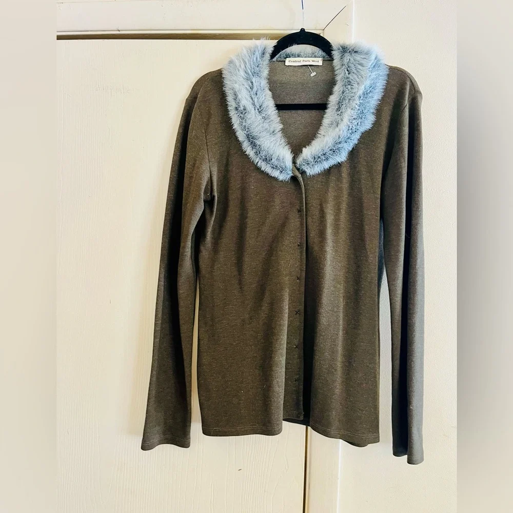 Vtg Y2K 90s Faux Fur Fairygoth Dark Feminine Cottagegoth Victorian Cardigan M